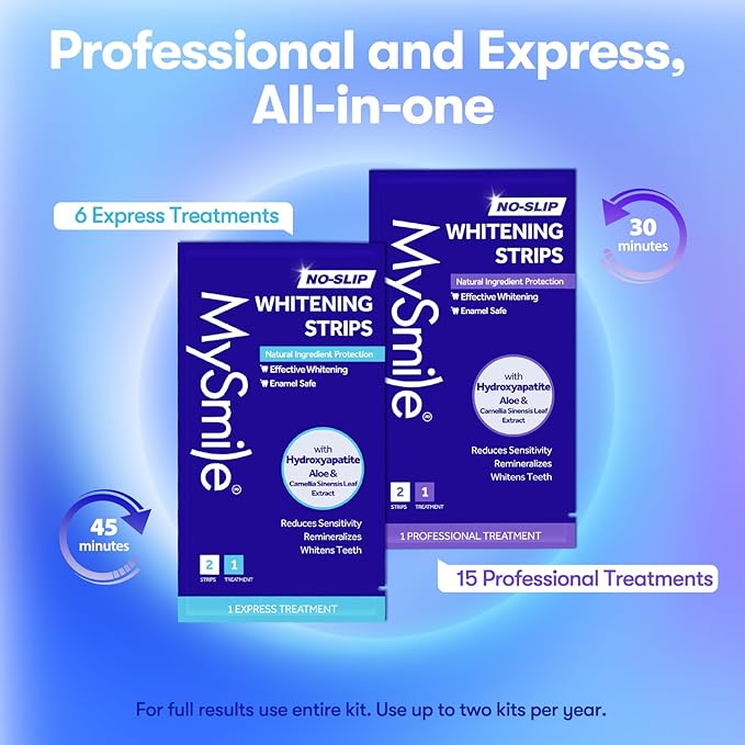 MySmile Teeth Whitening Strips 21 Treatments Kit, Hydroxyapatite-Infuse White Strips, Non-Sensitive Teeth Whitening with Soothing Natural Ingredients, Enamel-Safe, Residue-Free, Non-Slip(42 Count)