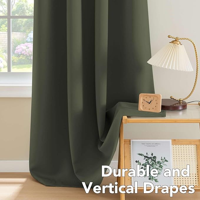 H.VERSAILTEX Blackout Curtains for Bedroom Thermal Insulated Room Darkening Living Room Curtains 84 Inch Long Grommet Privacy Protection Window Curtain Panels/Drapes for Nursery, 2 Panels, Olive