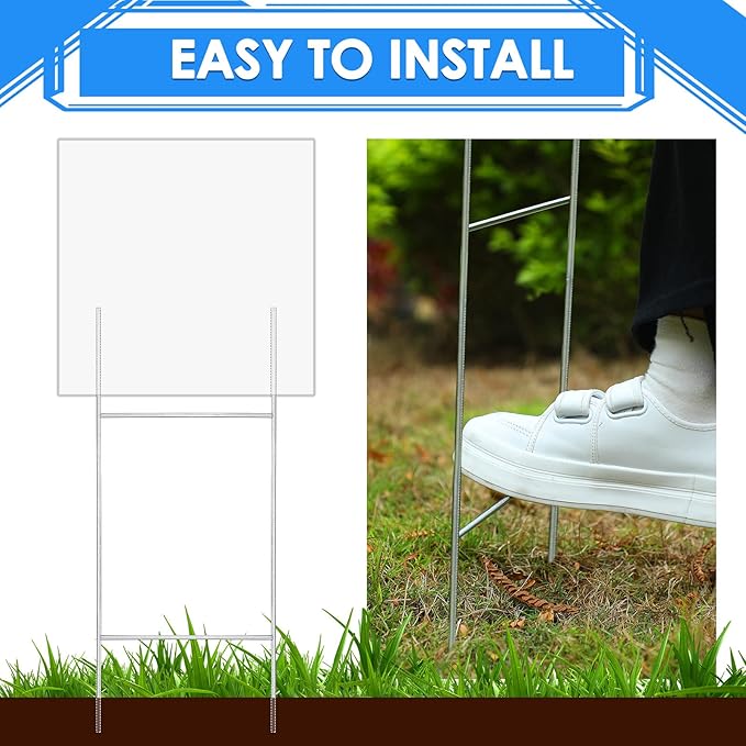 12 Pcs H Stakes for Yard Signs 30'' x 10'' Metal Heavy Duty H Frame Wire Stakes Weatherproof Metal Holder for 4mm 5mm Corrugated Signs Advertising Board Guidepost Yard Halloween Decor