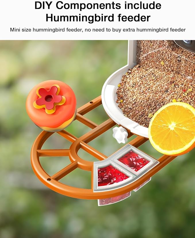 Smart AI Bird Feeder with Camera: Solar-Powered, 2K Live Video, Bird‘s Species Identification, Arrival Alerts, and Motion Capture –Wireless Bird Camera for Watching Birds (Orange)