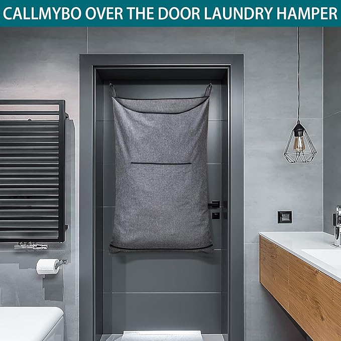 XL Hanging Hamper, Over The Door Hamper with Free Hanging Hooks, Space Saving Over Door Laundry Bag and Laundry Basket for Storage, 2 Pack, (36x22Inch Pop Heather Grey)