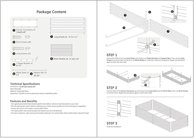 8x3x2FT Metal Raised Garden Bed Kit, Galvanized Outdoor Garden Bed Planter Box for Vegetables, Flowers, Herbs, Succulents and More, Black