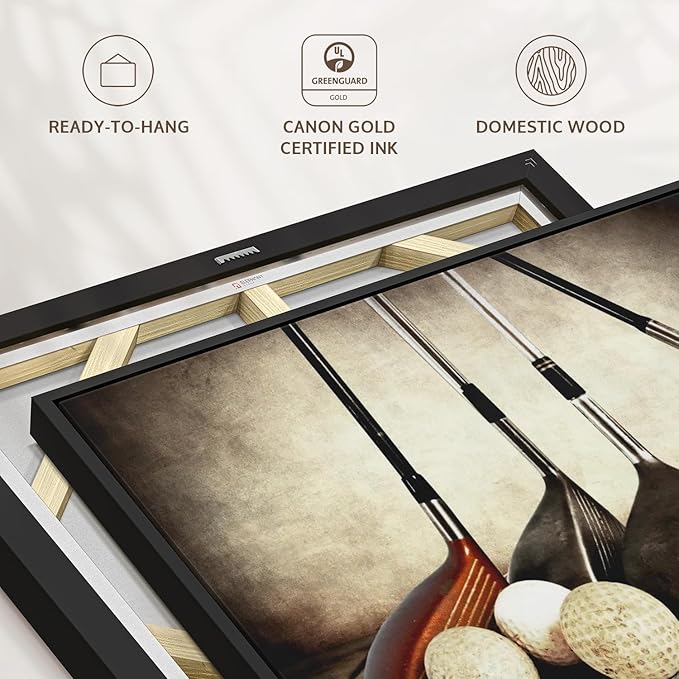 ElephantStock Golf Sets Wall Art - Horizontal Framed Canvas - 1-Piece Mancave Wall Decor - Photography Sports Canvas Print - Yellow and Brown Decor for Wall - 43" X 29"