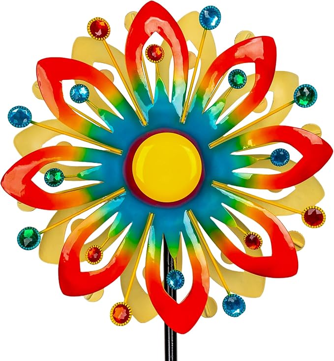 Soalr Wind Spinners -60.63 Inch Outdoor Metal Stake Yard Wind Sculptures, Solar Powered Multi-Color LED Glass Ball with Kinetic Wind Spinner Windmills for Outdoor Lawn & Garden Decoration