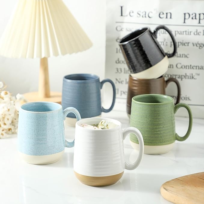 Hasense Ceramic Coffee Mugs, 15 Oz Coffee Cup with Handle Set of 4, Large Coffee Mug for Men, Modern Latte Cup for Cappuccino, Tea, Cocoa, Microwave & Dishwasher Safe, Birthday Gift, Light Blue