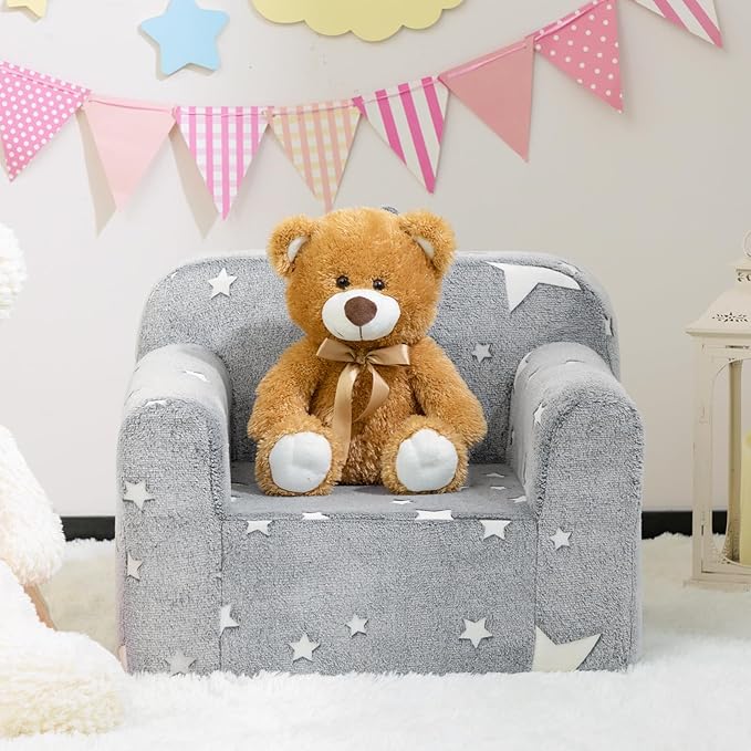 ALIMORDEN Kids Ultra-Soft Snuggle Foam Filled Chair, Single Cuddly Sherpa Reading Couch for Boys and Girls,Star