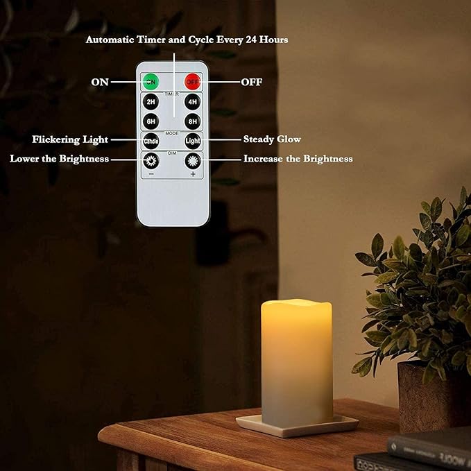 Homemory 4" x 6" Large Waterproof Outdoor Flameless Candles, Battery Operated Flickering LED Pillar Candles with Remote and Timers for Indoor Outdoor Lanterns, Long Lasting, Dark Ivory, Set of 4