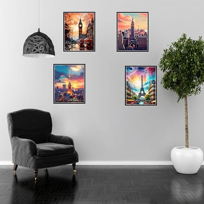 ELEVENSPACE Boho Wall Art Decor,New York, London, Tokyo, Paris, Eiffel Tower,City Wall Decor Art,Modern Landscape Wall Art for Living Room Bedroom Prints Poster,8x10 Inch Set of 4,Unframed
