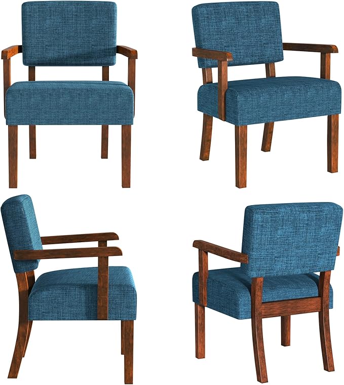 Accent Chair Set of 2 with Table, Living Room Chairs with Soft Seat and Armrests for Living Room Bedroom Reading Room Waiting Room, Lake Blue (AC01)