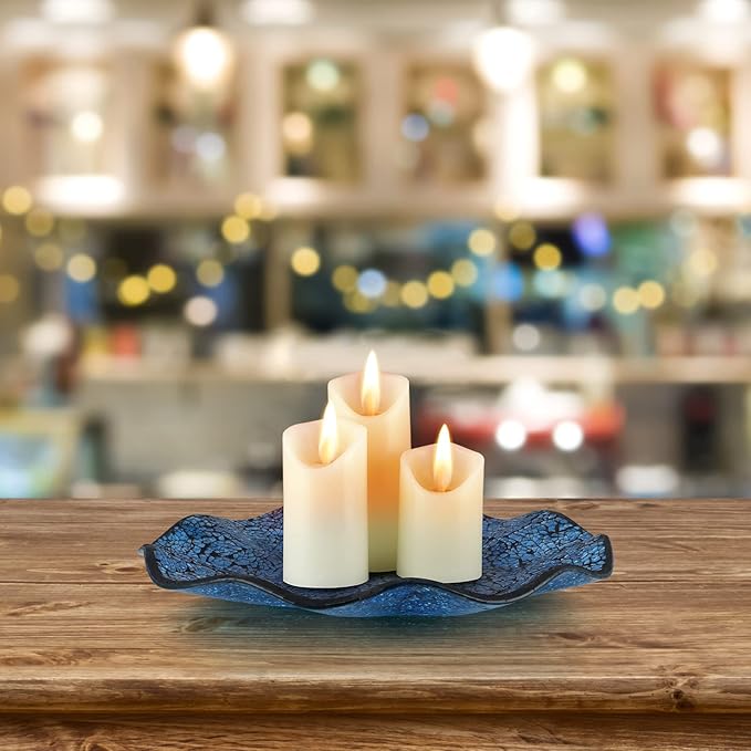 MDLUU Mosaic Centerpiece Tray, 12" Decorative Glass Plate, Home Decor Glass Bowl for Dining Room Table, Coffee Table, Gift (Turquoise)