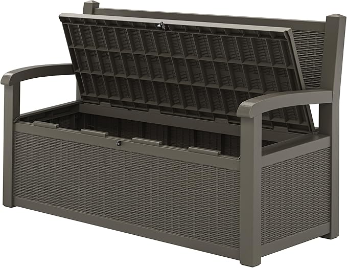 70 Gallon Storage Bench Deck Box for Patio Furniture with Armrest Bench Outdoor Storage