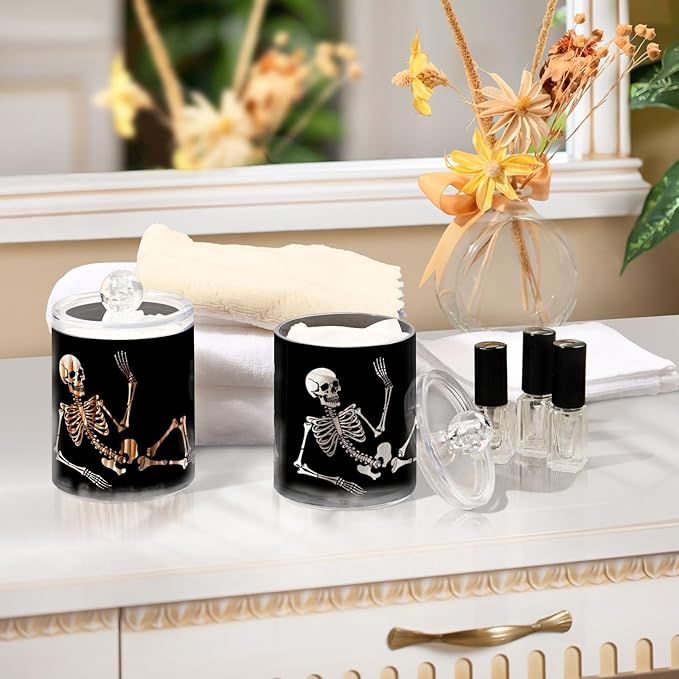 Halloween Skull 2PC Airtight Transparent Glass Storage Jar, Food Storage Container Glass, Can Store Candy, Salt, Coffee Beans, With lid, Easy To Use…