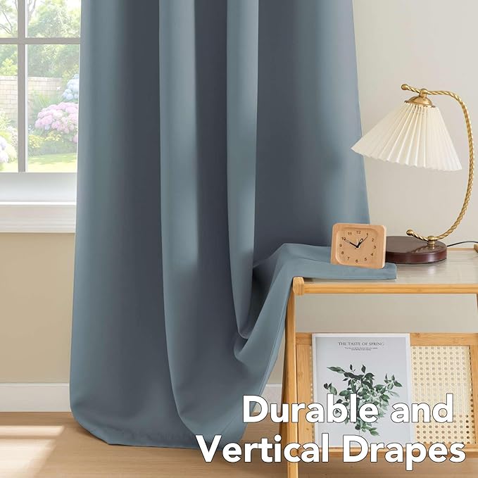 H.VERSAILTEX Blackout Curtains for Bedroom Thermal Insulated Room Darkening Living Room Curtains 63 Inch Long Grommet Privacy Protection Window Curtain Panels/Drapes for Nursery, 2 Panels,Stone Blue