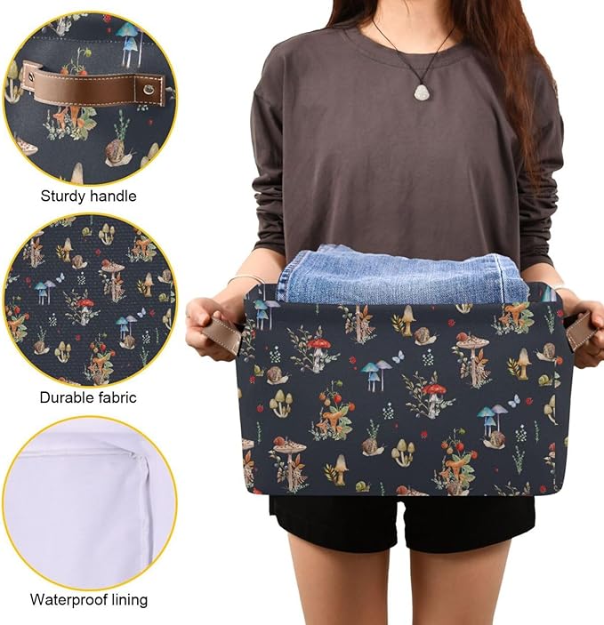 Storage Basket Bin Mushroom Snail Organizer Basket Collapsible Shelf Basket Cube with handle for Nursery Bedroom Bathroom, one sizex1