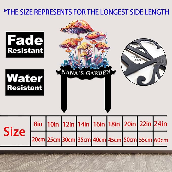 Personalized Mushroom Metal Sign with Stake,Custom Gardener Family Name Signs Outdoor Decor,Customized Flowers Gardening Birthday Gifts,Butterfly Plaque for Patio Lawn Porch Backyard Front Door Garage