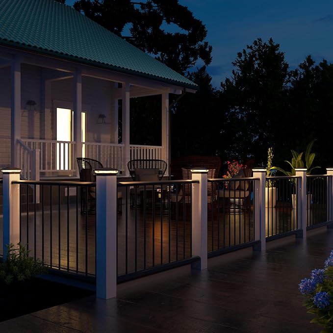 VOLISUN Solar Post Cap Light Outdoor Waterproof 4pack,Solar Fence - Post Lights for 4x4 5x5 6x6 Wooden/Vinyl Post,Black Deck Post Cap Light Solar Powered with Warm White for Garden/Patio/Porch