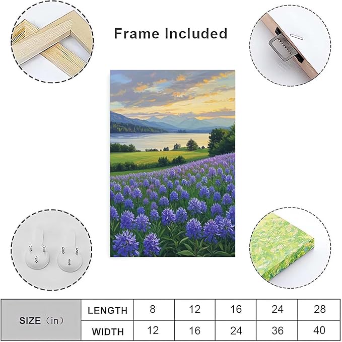 The lavender scenery all over the lake at sunset is suitable for posting in the living room bedroom office landscape poster wall painting