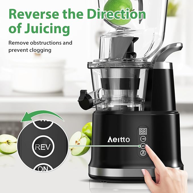 Aeitto Cold Press Juicer with Large Feed Chute, Large Capacity, Juicer Machines for Fruits and Vegetables, Slow Masticating Juicer Self Feeding, Easy to Clean, High Juice Yield