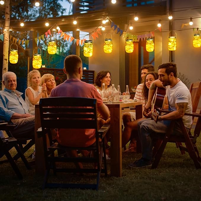 Cooo 6 Pack Solar Lanterns Outdoor Waterproof Upgraded Crystal Glass Solar Mason Jar Lights 30 LED 215% Larger SolarPanel, Anti-Rust Lid Hanging Outdoor Lanterns for Patio Garden Porch