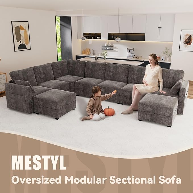 mestyl Modular Sectional Sofa Convertible Sofa Couch Set with Storage for Living Room, Modern 3 Seater Modular Sectional Couch (Grey)