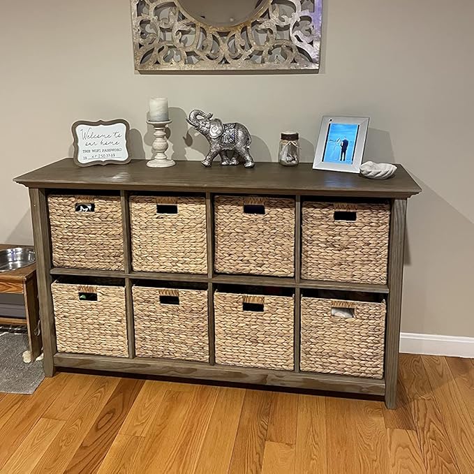 12 x 12in Water Hyacinth Storage Baskets, Wicker Storage Baskets for Shelves, Woven Baskets for Storage, Wicker Storage Basket for Bedroom, Living Room, Nursery Room (Natural 6 Packs 12x12in)