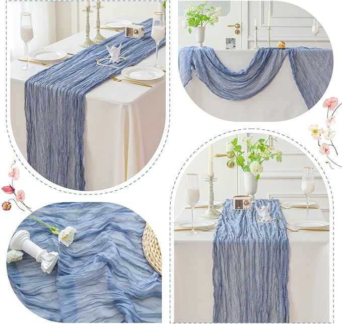 Sioloc 1 Pack Dusty Blue Cheesecloth Table Runner Fall Autumn Decor for Home 10ft Table Cloth for Tea Wedding Birthday Party Baby Bridal Shower Halloween Thanksgiving