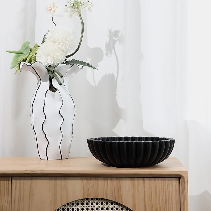 Black Decorative Bowl for Kitchen Counter - Modern Fruit Bowl with, Catch All Bowl for Keys, Entryway Table, and Home Decor