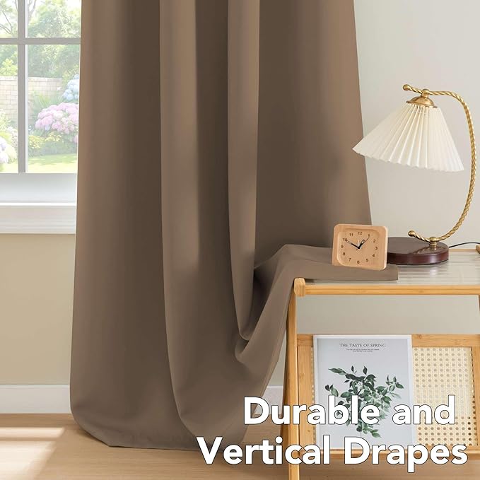 H.VERSAILTEX Blackout Curtains for Bedroom Thermal Insulated Room Darkening Living Room Curtains 84 Inch Long Grommet Privacy Protection Window Curtain Panels/Drapes for Nursery, 2 Panels, Macchiato