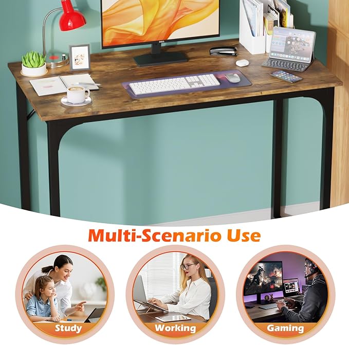 PayLessHere 32/39/47 inch Computer Desk Study Writing Table, Adjustable feet, Modern Furniture for Home Office (1, Vintage, 39 inch)