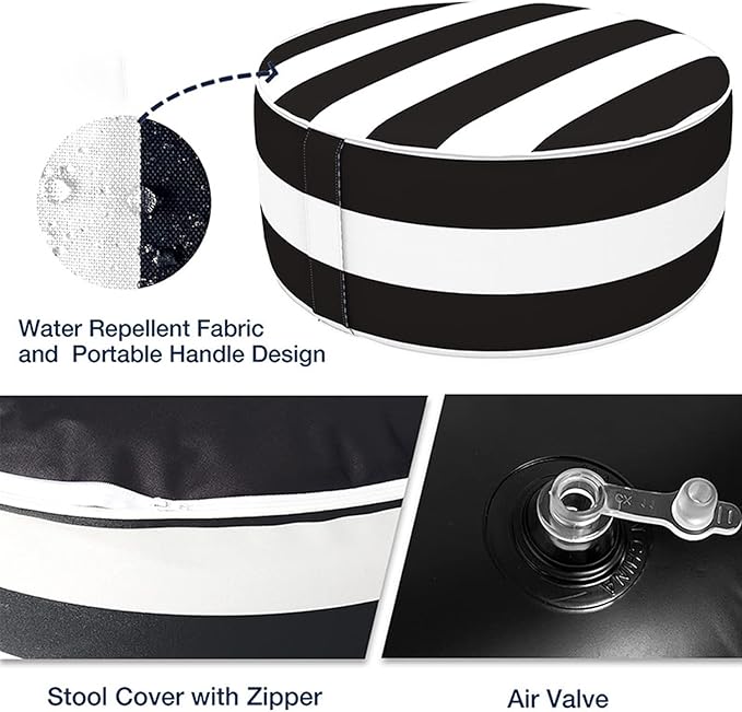 2 Pcs Outdoor Pouf, D21”x H9” Waterproof Outdoor Inflatable Ottoman with Foot Pump, Portable Patio Pouf for Garden Camping or Home Use