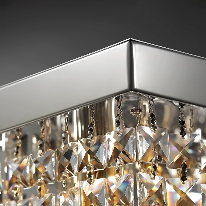 Modern Crystal Chandelier for Dining Room,6 Light K9 Crystal Rectangle Chandelier, Rectangular Pendant Ceiling Light Fixture for Living Room Kitchen Island L31.5''xW10''xH10''