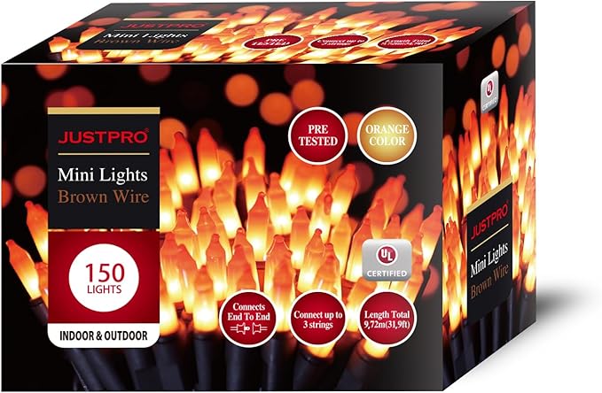 150LIGHTS Orange Extra-Bright with End Connectors Halloween Decorative Lights 9.72m UL Certified Mini String Light Set Waterproof for Halloween Home Garden Christmas Tree Party Patio Wedding