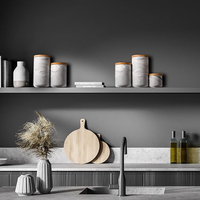 Yangbaga Coffee Canister with Airtight Lid, Ceramic Sugar Canisters Sets for the Kitchen, Food Storage Containers for Ground Coffee,Tea,Sugar,Spice