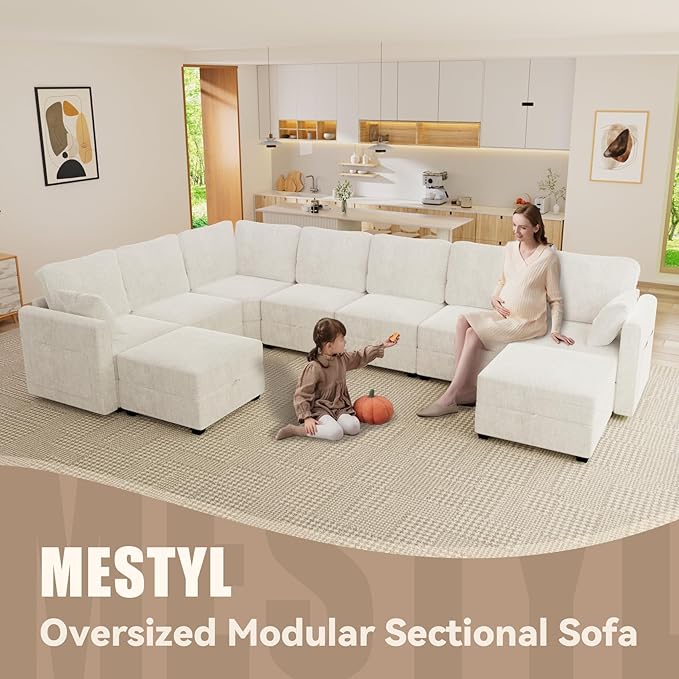 mestyl Modular Sectional Sofa Convertible Sofa Couch Set with Storage for Living Room, Modern 3 Seater Modular Sectional Couch (Beige)