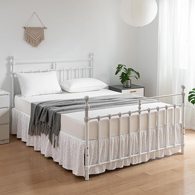 Tufted Bed Skirt Queen Size, Ruffled Bed Skirt with Split Corners, Queen Bed Skirt 18 Inch Drop, Boho Queen Size Bed Skirt White for Ruffled Bed Skirts, Bed Skirt Queen Size