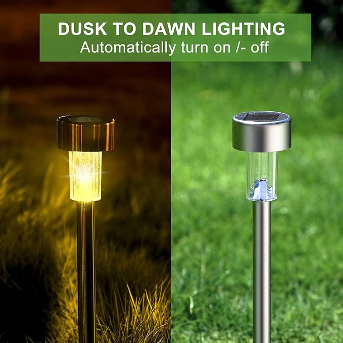 Solar Lights Outdoor Waterproof, Stainless Steel LED Landscape Lighting, Solar Garden Lights Solar Powered, Outdoor Solar Lights for Yard, Pathway, Walkway, Patio, Lawn - 16 Pack (Warm White)