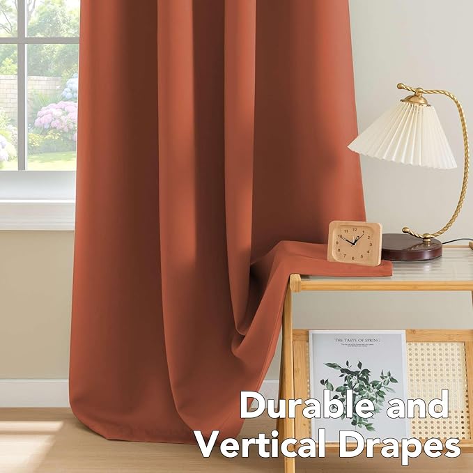 H.VERSAILTEX Blackout Curtains for Bedroom Thermal Insulated Room Darkening Living Room Curtains 84 Inch Long Grommet Privacy Protection Window Curtain Panels/Drapes for Nursery,2 Panels,Orange