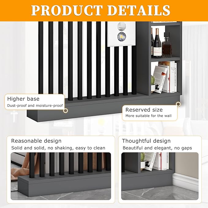 Wall Room Divider,Freestanding Room Divider with Shelves,Wood Room Divider Screen with Storage Cabinet, Wall Divider for Room Separation, for Home Office Decorative G 39.4×9.4×78.7in