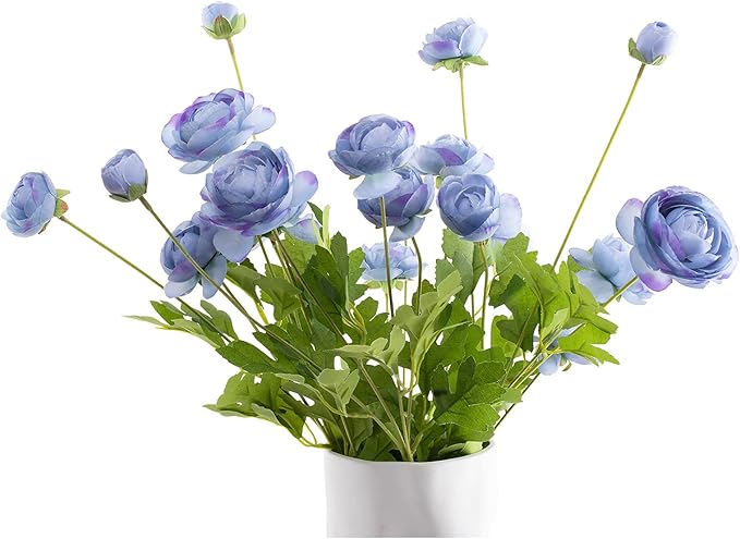 Artificial Silk Flowers Ranunculus Fake Flower 5 Pcs,Suitable for core Decoration,Wedding Floral Creation,Flower Arrangement DIY Project,Interior Decor(Blue)