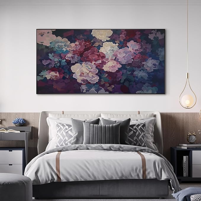 SIGNWIN 24"x46" Extra Large Framed Wall Art Bold Peony Bloom in Colorful Impressionist Style, Lush Floral for Home Living Room Bedroom Decor (Frame Assembly Required)