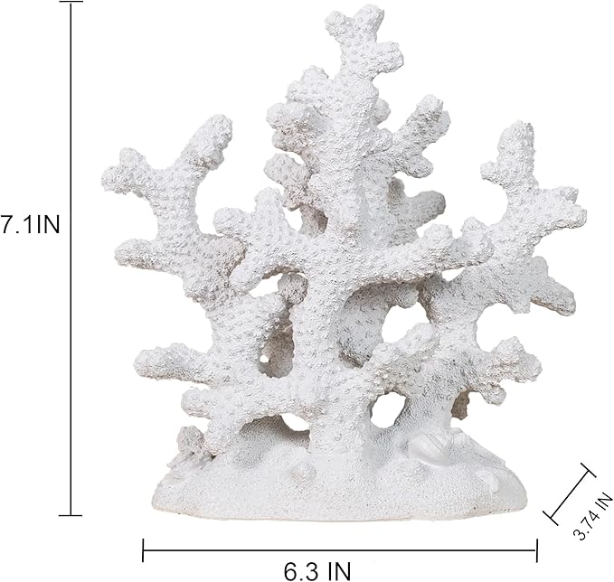 7.1" H White Coral Decor, Resin Statue, Nautical Decorations for Home, Bedroom, Bathroom, Living Room, Beach/Coastal/Ocean Themed Cabinet Shelf Tabletop Decor