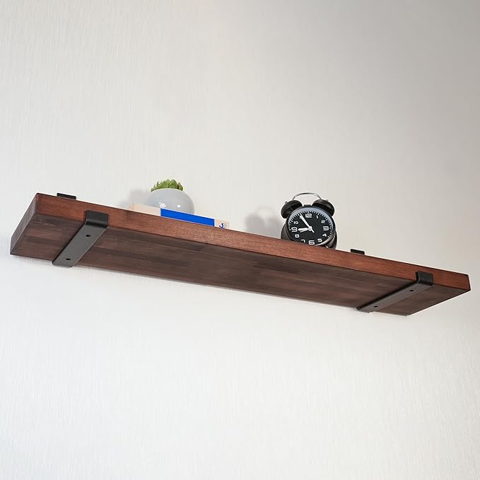 CONSDAN Floating Shelf for Wall Mounted Book Shelf Hanging Shelves Floating Bookshelf for Bedroom, Bathroom, Living Room, Kitchen USA Grown Solid Hardwood, Dark Maple 48x7.5x1.5 in
