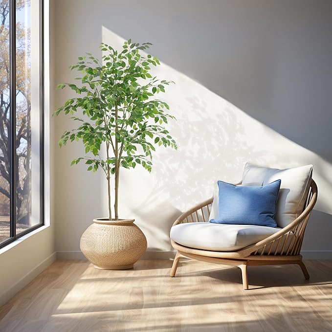Tall UV Resistant Ficus Tree Artificial,5ft(60in) Faux Ficus Tree with Realistic Smooth and Shiny Leaves, Fake Trees Indoor Outdoor for Home Office Living Room Bedroom Foyer Porch Decor.