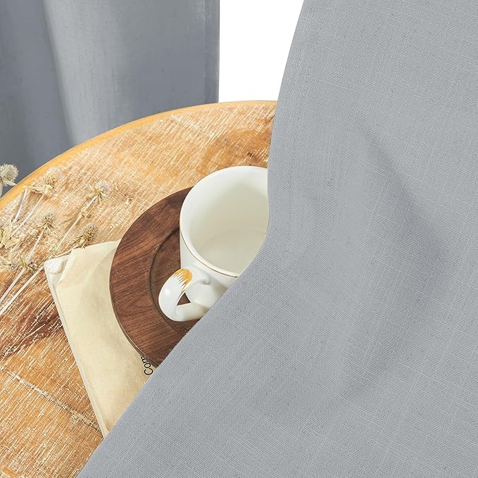 Joydeco Linen Curtains 63 inches Long 2 Panel Sets for Living Room, Light Filtering Drapes with Rod Pocket Back Tab, Ebony Grey Window Long Curtains