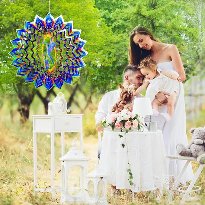 Hummingbird Wind Spinner,Hanging Wind Spinners Outdoor for Garden Decoration,15.7 inch 3D Stainless Steel Wind Sculpture for Indoor/Outdoor Decor