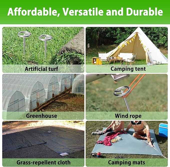 120 Pack Heavy Duty 8 Gauge Galvanized Landscape Fabric Pins, 6 Inch G-Shaped Round Top Weed Barrier Stakes for Garden, Erosion Control, Tent, Ground Cover (Silver)