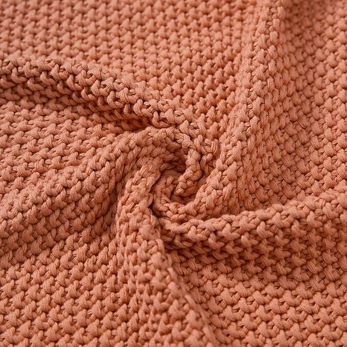 Joydeco Chunky Cable Knit Throw Blanket, Lightweight 100% Cotton Soft Cozy Throw Twin Blanket for Couch Bed and Sofa, Rustic Breathable Farmhouse Blanket Gift for Women Men(Burnt Orange, 60"x80")