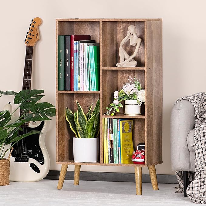 5 Cube Small Bookshelf - 3 Tier Mid-Century Modern with Legs
