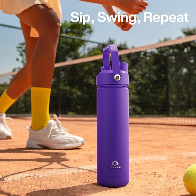 Insulated Water Bottle with Straw Stainless Steel Water Bottle, Leak-Proof, BPA-Free, Double Wall Vacuum Keeps Cold for 24 Hours for Sports, Travel, School (18 oz, Violet)
