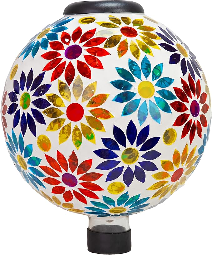 Sunnydaze 10 inch Solar Gazing Ball for Garden - Glass Outdoor Gazing Globe - Midsummer Dahlias - Set of 2